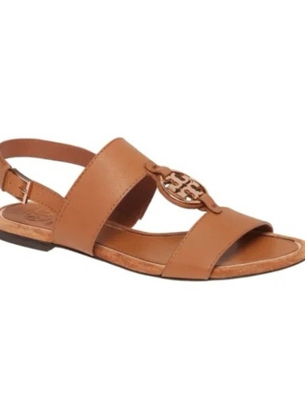 Tory Burch Tan Leather Logo-Emblem Slingback Sandal